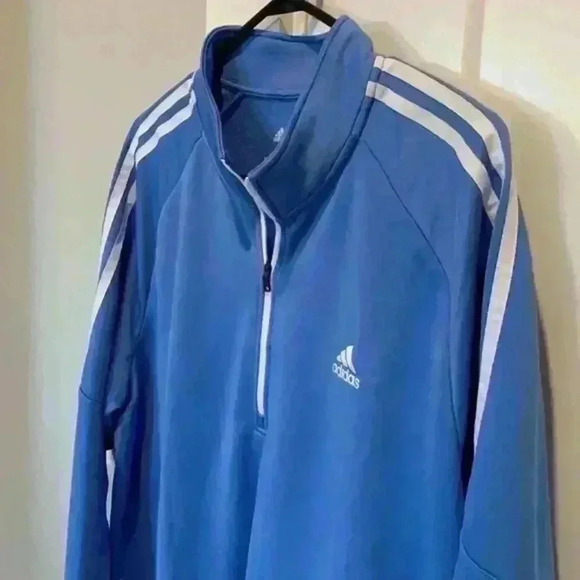 Adidas sky blue long sleeve 1/4 zip  mens L - Picture 1 of 8